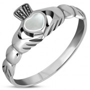 Mother of Pearl Celtic Claddagh Ring, r272